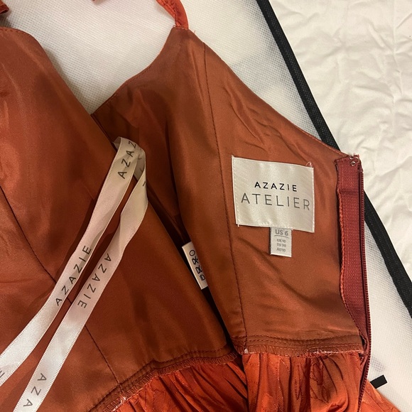 SALE Azazie Wedding Guest Dress Rust Size 6 JIANNA FLUTTER SLEEVES MAXI DRESS - Picture 3 of 11